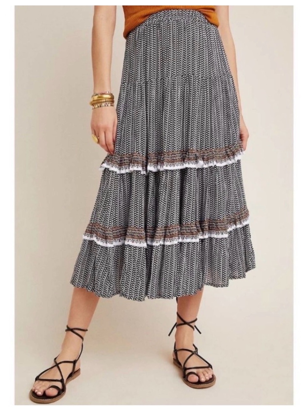 Anthropologie Beachgold Jocelyn Tiered Floral Rayon Challis Maxi Skirt Size XS